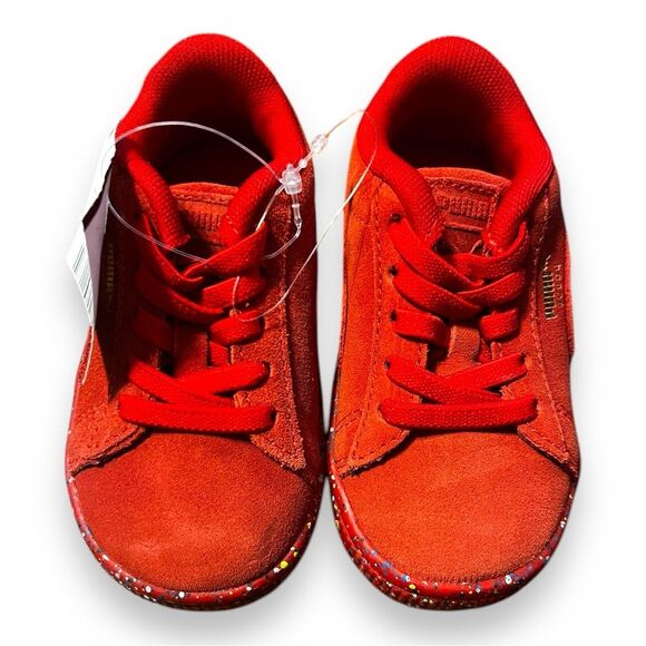 NEW Puma Suede Triplex Mono Red Paint Splatter Lace Up Sneaker Shoes Speckle 5C - Picture 2 of 14